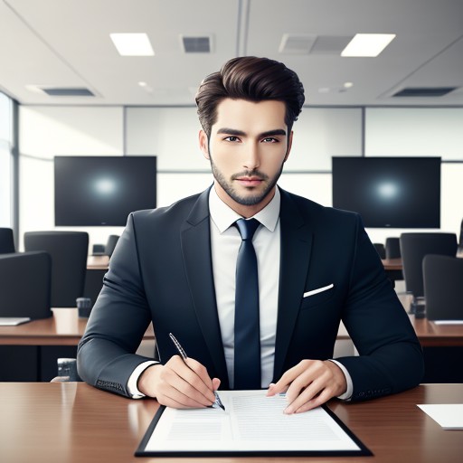 man-sitting-and-writting-something-in-office