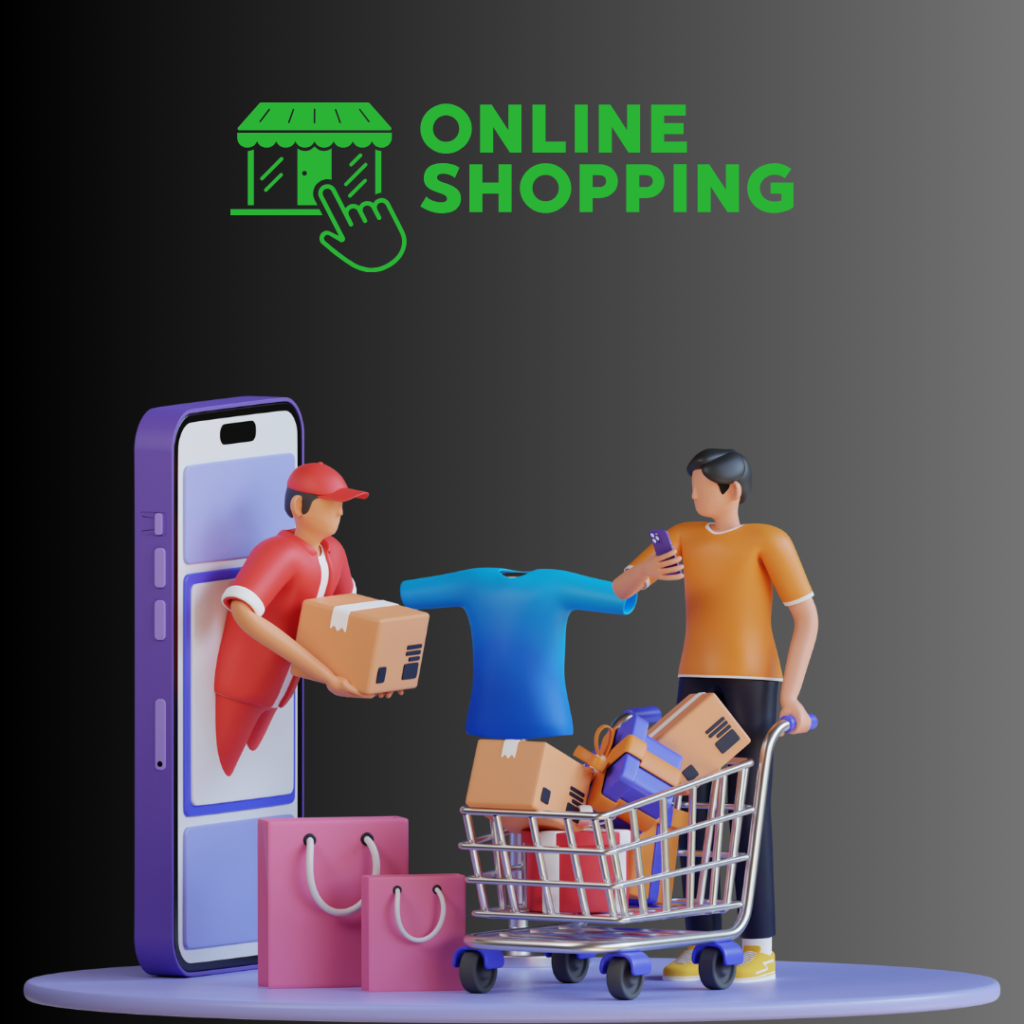 A 3d model of a man with a shopping cart and a phone