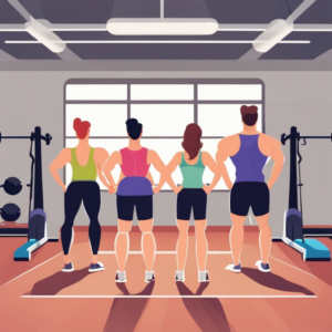 A group of people standing in a gym