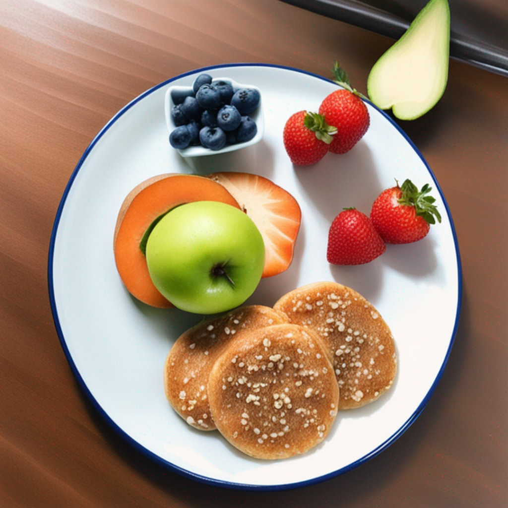 A plate of fruit on a wooden table