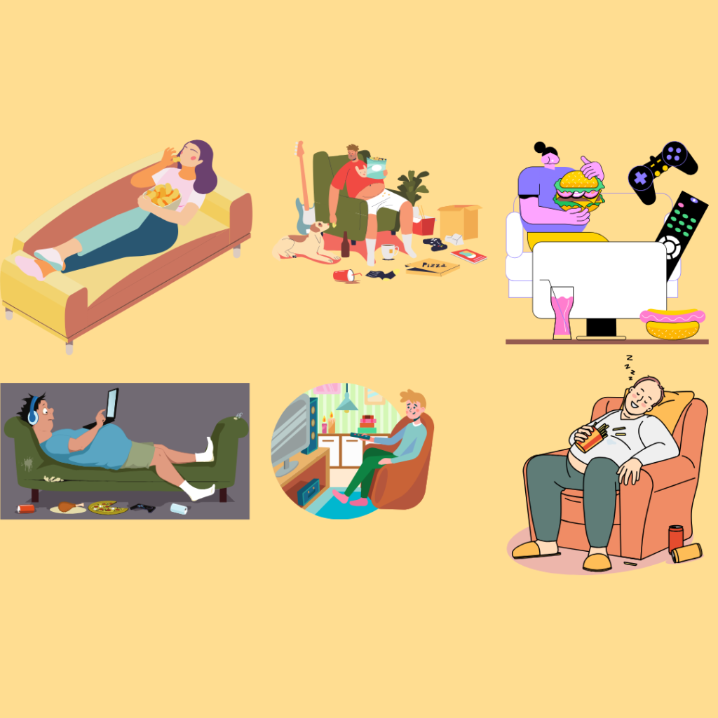 A set of illustrations of people sedentary lifestyle