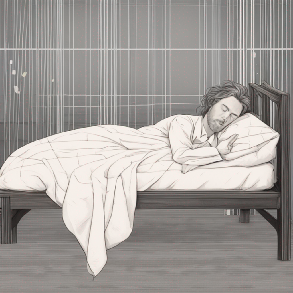 An illustration of a man sleeping on a bed