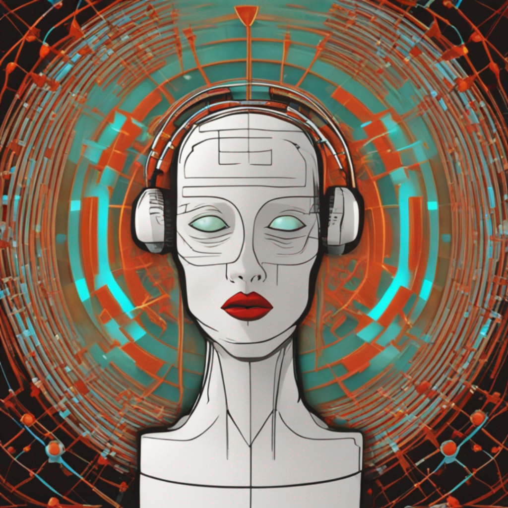 An illustration of a woman with headphones on her head