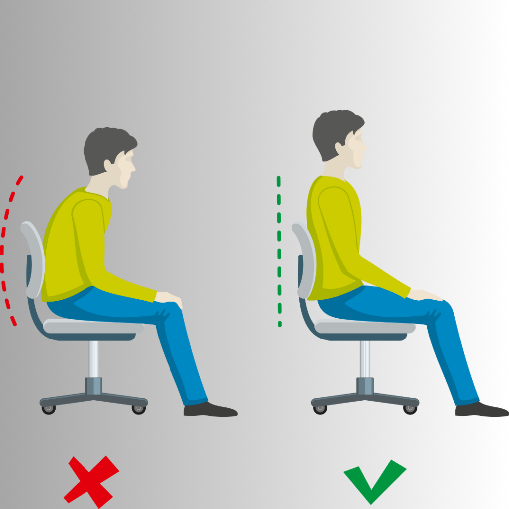 The illustration of how to sit on chair properly